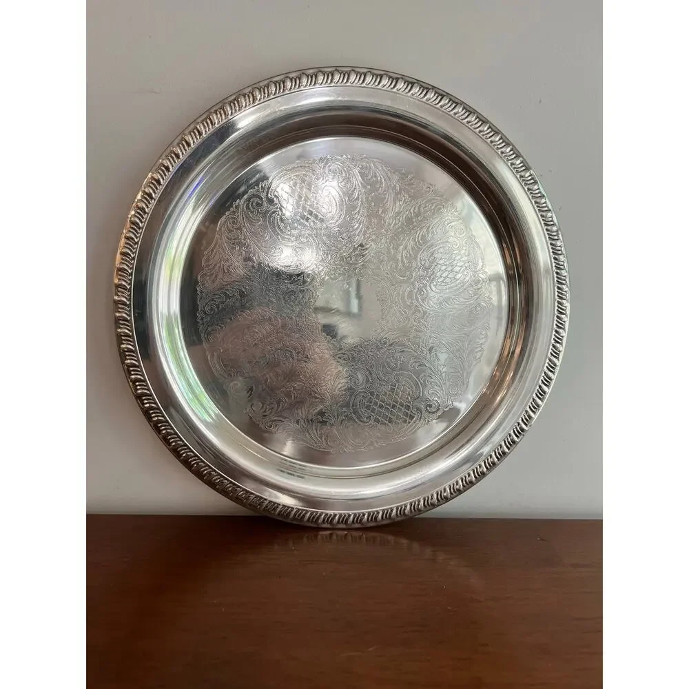 Leonard Silverplate Silver Leonard silverplate tray with decorative etchings